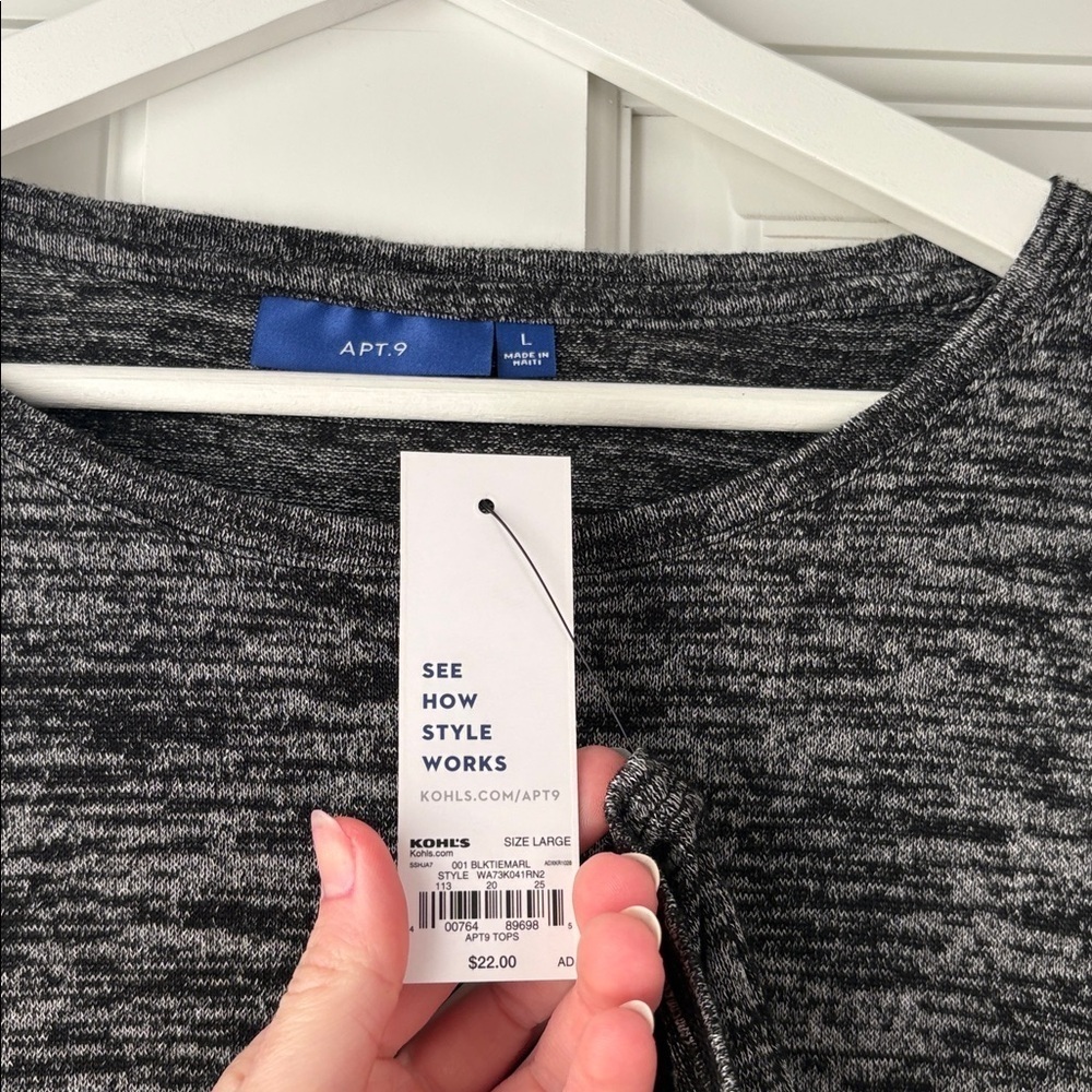 NWT Apt 9 Charcoal Long Sleeve Top large Y2K - Picture 2 of 4